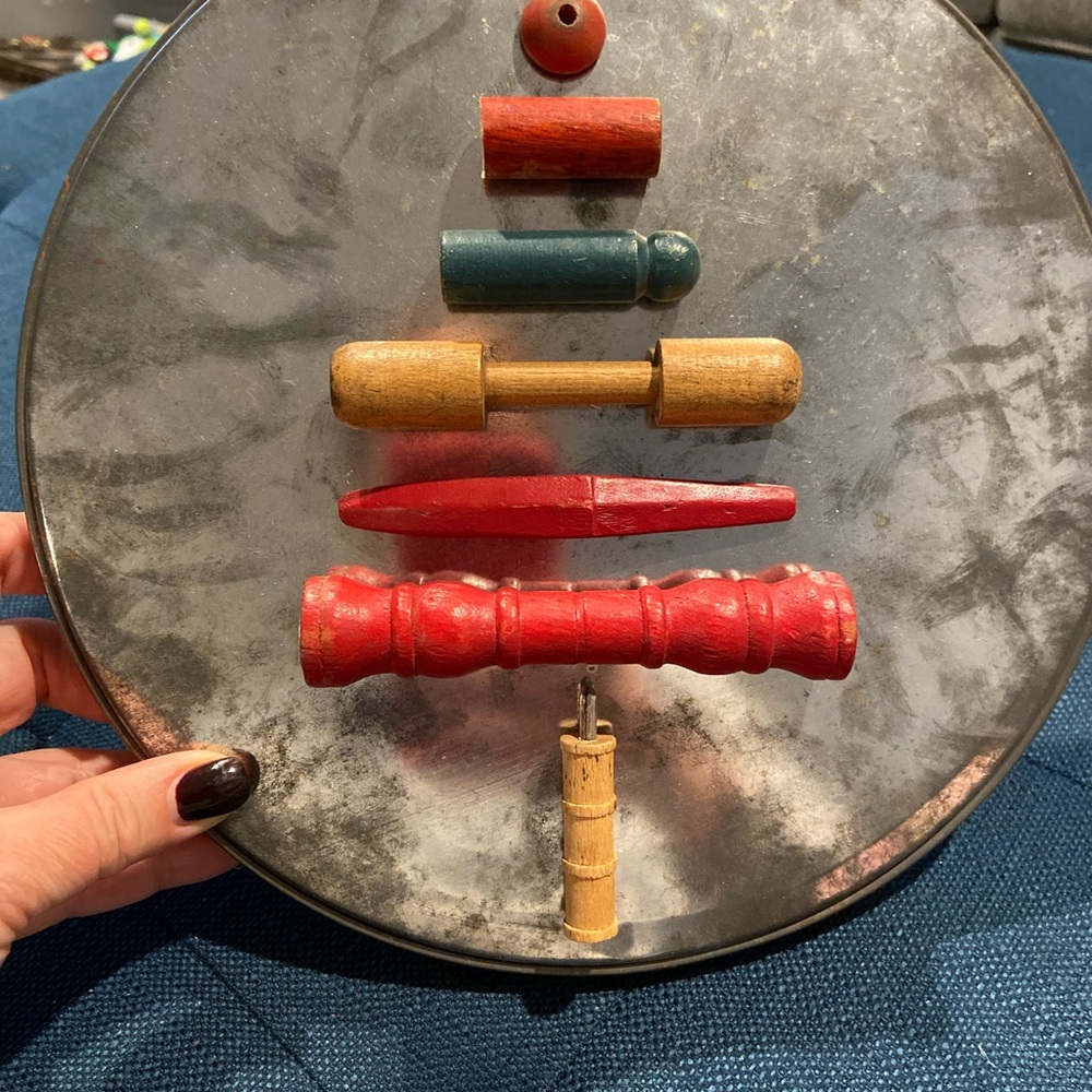 Vintage Wooden Spool Christmas Tree Wall Art – Handmade on Metal Tray